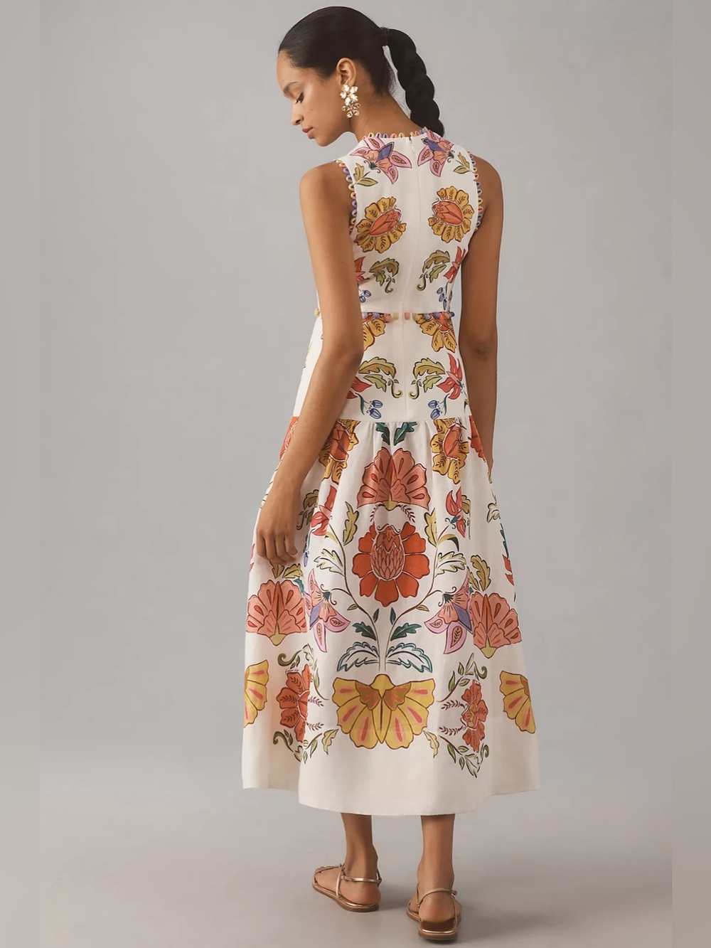 Farm Rio Off-White Floral Insects Euroflax™ Premium Linen Maxi Dress Sz S NWT - Picture 2 of 7